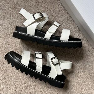 chunky combat white and black sandal